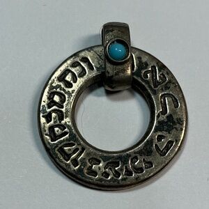 Shema Israel Sterling Silver Pendant with a Turquoise stone. 1 inch diameter
